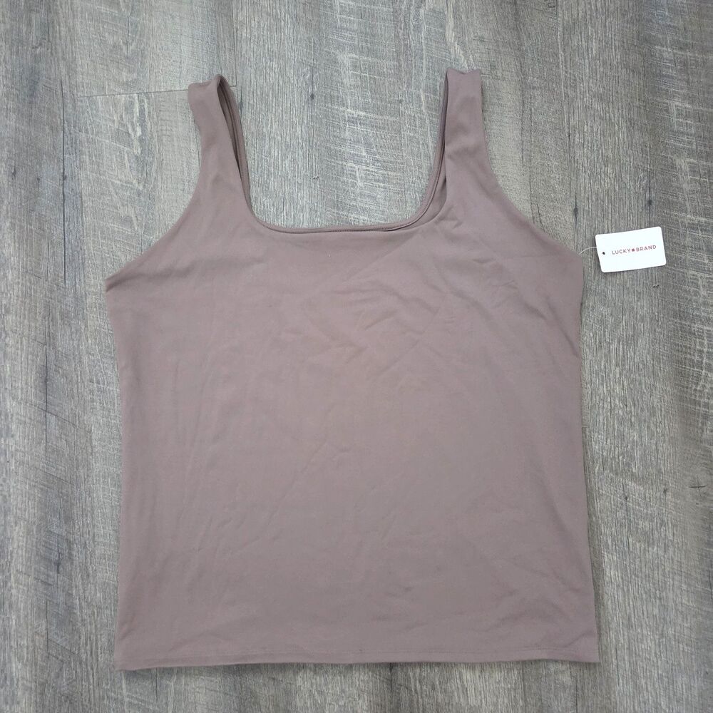 NWT Lucky Brand Women's Square Neck Tank Top Size XXL Mauve Stretch Lined